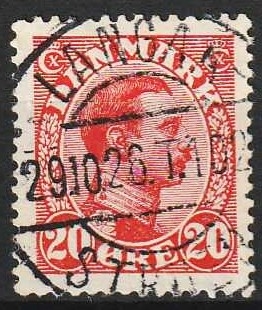 FRIMÆRKER DANMARK | 1925-26 - AFA 147 - Chr. X 20 øre rød - Pragt Stemplet Langaa